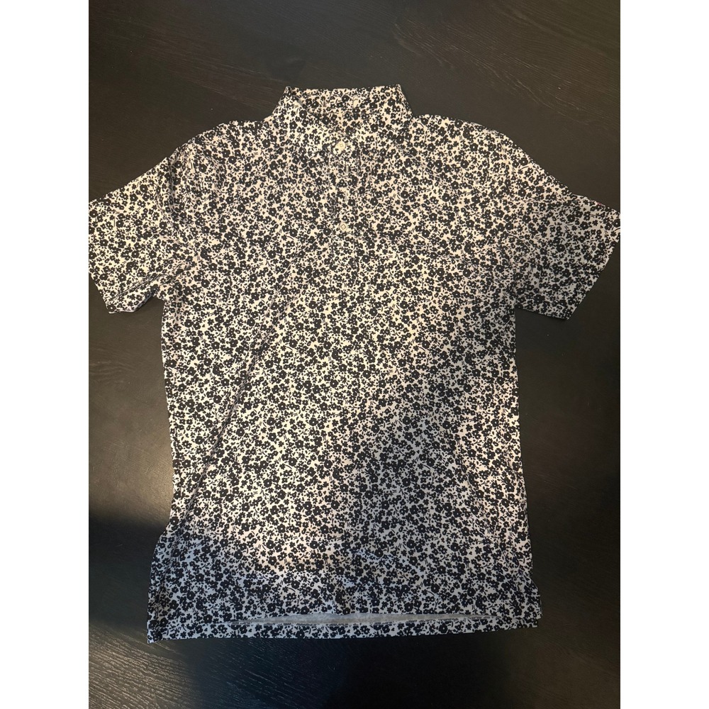 G/FORE Bandon Dunes Golf Polo Mens Medium Black White Floral Print Performance